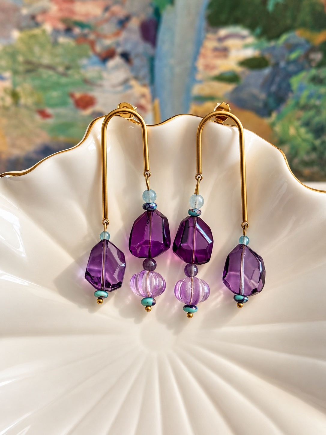 Pendientes La Femme sans ombre en tonos violeta y lavanda