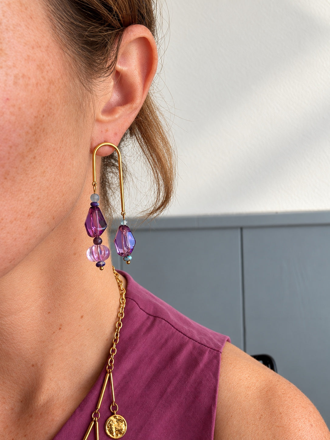 Pendientes La Femme sans ombre en tonos violeta y lavanda