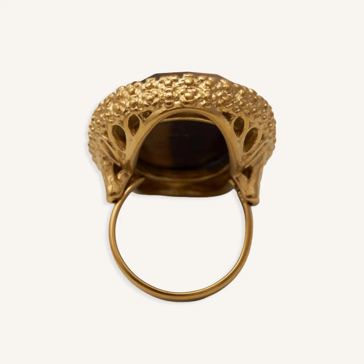 Anillo L’Œil du fauve de acero y ojo de tigre, vista posterior