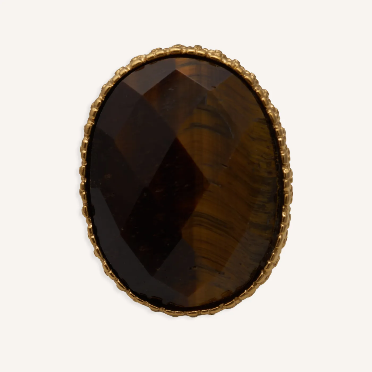 Anillo L’Œil du fauve con ojo de tigre facetado, vista frontal