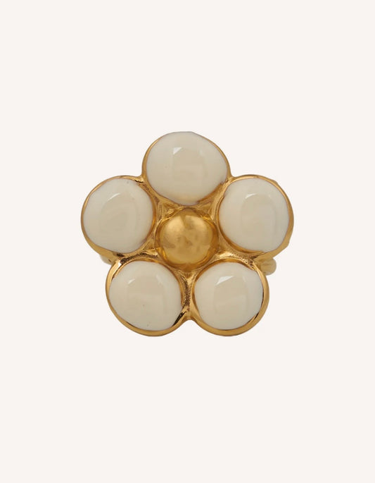 Anillo Lolita Cream en acero inoxidable y esmalte crema