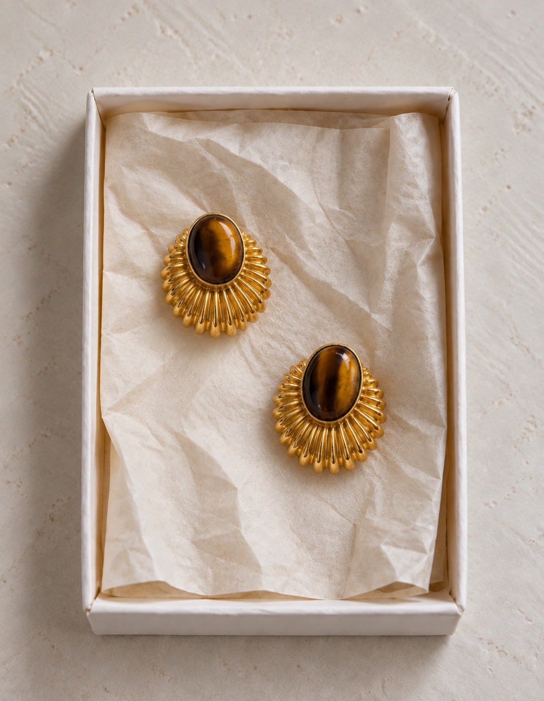 Pendientes vintage con ojo de tigre en caja de joyería, edición limitada