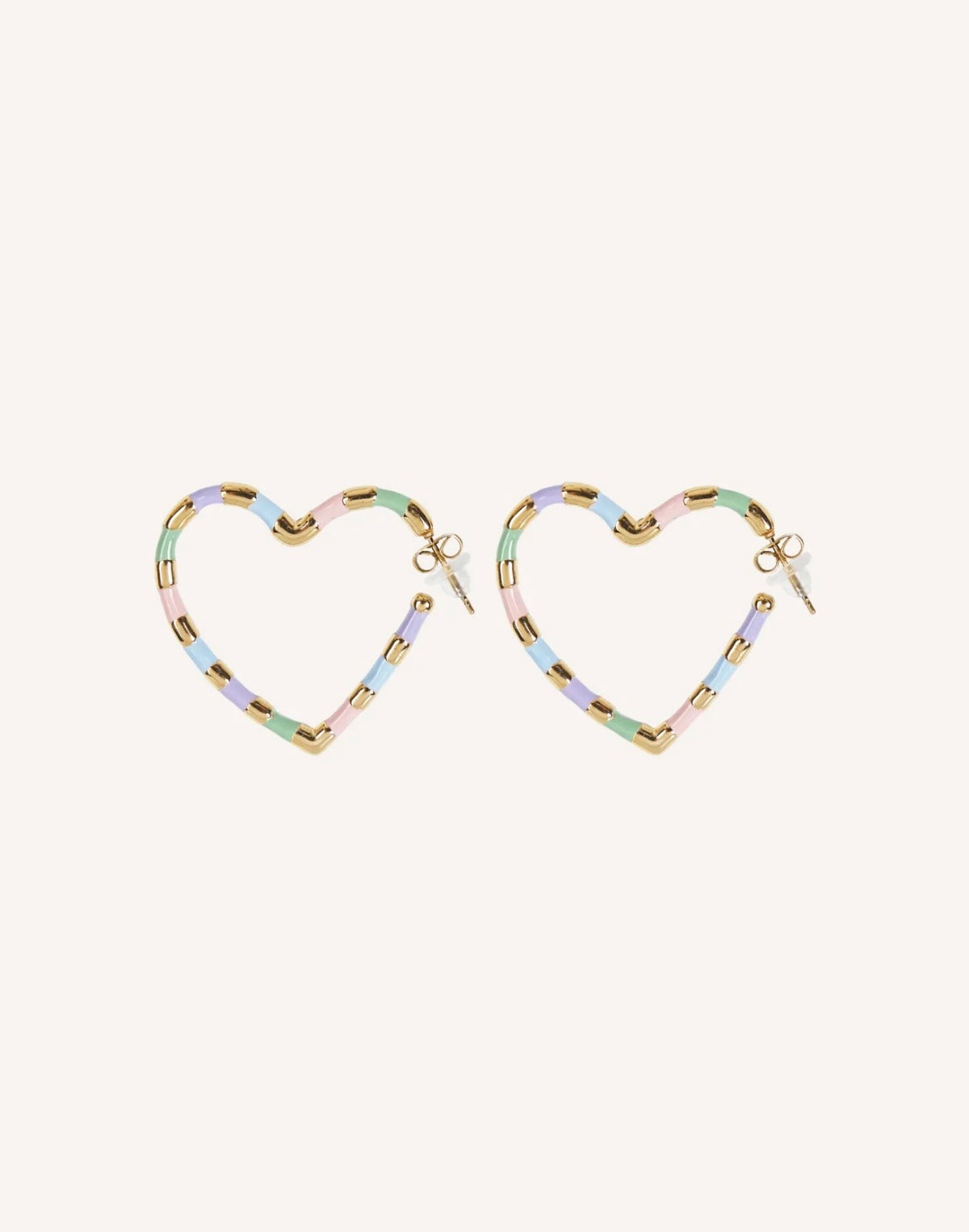 Pendientes Pastel en cœur de acero y esmalte multicolor, vista frontal
